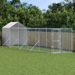 Walplus Outdoor Dog Kennel With Roof Silver 2X10X2.5 M Galvanised Steel