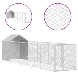 Walplus Outdoor Dog Kennel With Roof Silver 2X10X2.5 M Galvanised Steel - thumbnail 2