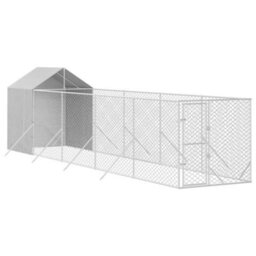 Walplus Outdoor Dog Kennel With Roof Silver 2X10X2.5 M Galvanised Steel - thumbnail 3