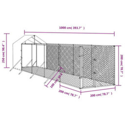 Walplus Outdoor Dog Kennel With Roof Silver 2X10X2.5 M Galvanised Steel - thumbnail 4