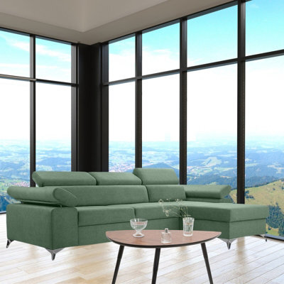 Idri L Shaped Corner Sofa Bed With Storage And Sprung Seating Light Green Right Corner Side - image 1