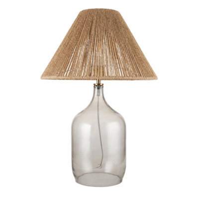 First Choice Lighting Kew - Smokey Tinted Glass Lamp With Natural String Shade - image 1