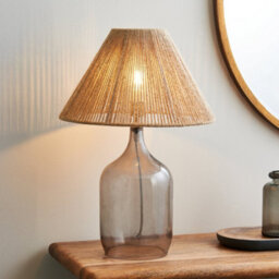First Choice Lighting Kew - Smokey Tinted Glass Lamp With Natural String Shade - thumbnail 9