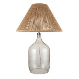 First Choice Lighting Kew - Smokey Tinted Glass Lamp With Natural String Shade