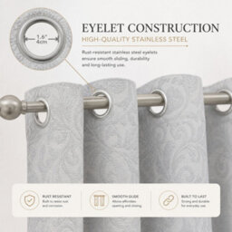 Mhg Living 100% Cotton Jacquard Room Darkening Curtains Pair - Thermal Insulated Eyelet Curtains - thumbnail 8