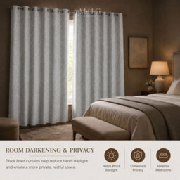 Mhg Living 100% Cotton Jacquard Room Darkening Curtains Pair - Thermal Insulated Eyelet Curtains - thumbnail 3