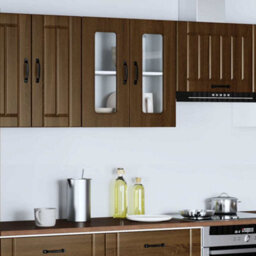 Berkfield Kitchen Wall Cabinet With Glass Door Kalmar Brown Oak Engineered Wood - thumbnail 3