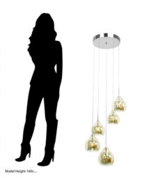 Orsina Smoked Glass And Chrome 5 Pendant Light, Elegant Hanging Ceiling Fixture With Cut Glass Detail - thumbnail 3