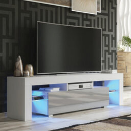 Aria Tv Unit 160Cm White And Grey High Gloss Doors With Led Lighting - Creative Furniture