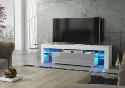 Aria Tv Unit 160Cm White And Grey High Gloss Doors With Led Lighting - Creative Furniture - thumbnail 4
