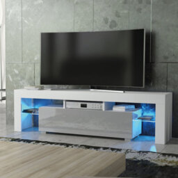 Aria Tv Unit 160Cm White And Grey High Gloss Doors With Led Lighting - Creative Furniture - thumbnail 3