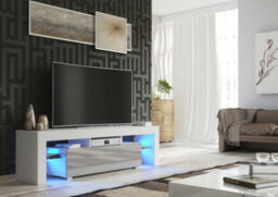 Aria Tv Unit 160Cm White And Grey High Gloss Doors With Led Lighting - Creative Furniture - thumbnail 2