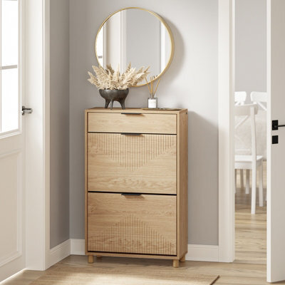Sobuy Shoe Cabinet With 1 Drawer And Flip-Down Doors Storage 12 Pairs Load Capacity 27 Kg Fsr212-N - Light Oak - image 1