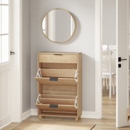 Sobuy Shoe Cabinet With 1 Drawer And Flip-Down Doors Storage 12 Pairs Load Capacity 27 Kg Fsr212-N - Light Oak - thumbnail 5