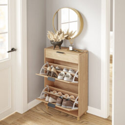 Sobuy Shoe Cabinet With 1 Drawer And Flip-Down Doors Storage 12 Pairs Load Capacity 27 Kg Fsr212-N - Light Oak - thumbnail 4