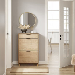 Sobuy Shoe Cabinet With 1 Drawer And Flip-Down Doors Storage 12 Pairs Load Capacity 27 Kg Fsr212-N - Light Oak - thumbnail 6