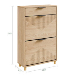 Sobuy Shoe Cabinet With 1 Drawer And Flip-Down Doors Storage 12 Pairs Load Capacity 27 Kg Fsr212-N - Light Oak - thumbnail 2