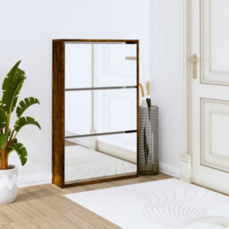 Berkfield Modern Shoe Cabinet With Mirror 3-Layer Smoked Oak 63X17X102.5 Cm - thumbnail 2