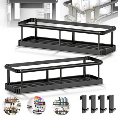 Bathroom Storage Storage Rack With 4 Hooks Adhesive Hanging For Bathroom Kitchen - image 1