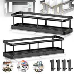 Bathroom Storage Storage Rack With 4 Hooks Adhesive Hanging For Bathroom Kitchen - thumbnail 1