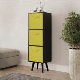 Urbn-Living Urbnliving 80Cm Height 3 Tier Black Wooden Storage Bookcase Scandinavian Style Black Legs With Yellow Inserts