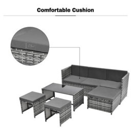 Fenchilin Garden Sofa Set Rattan Patio Furniture Sofa With Table, Stools Lounge Set Grey - thumbnail 6