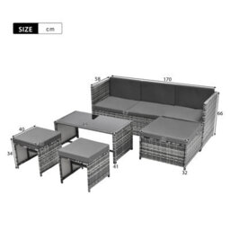 Fenchilin Garden Sofa Set Rattan Patio Furniture Sofa With Table, Stools Lounge Set Grey - thumbnail 3