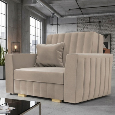 Viva Glam I Upholstered Sofa Bed For Living Room With Storage Chipboard Frame Wooden Slats 115X98X85Cm Beige - image 1