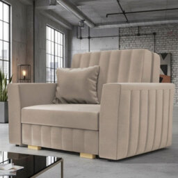 Viva Glam I Upholstered Sofa Bed For Living Room With Storage Chipboard Frame Wooden Slats 115X98X85Cm Beige - thumbnail 1