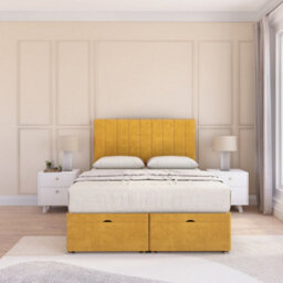 Sloomy Kansas End Lift Ottoman Bed 6Ft With Sprung Memory Mattress - Mustard Plush & Headboard- Super King - thumbnail 3