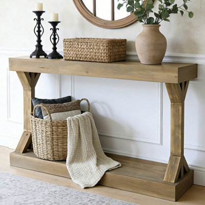 Fativo L120X W30X H75.5Cm Solid Wood Console Table Long Narrow Sofa Table Behind The Couch Home Decorative, Grey - image 1