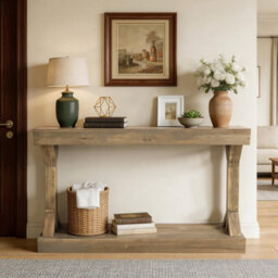 Fativo L120X W30X H75.5Cm Solid Wood Console Table Long Narrow Sofa Table Behind The Couch Home Decorative, Grey - thumbnail 7