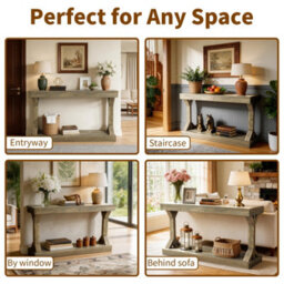 Fativo L120X W30X H75.5Cm Solid Wood Console Table Long Narrow Sofa Table Behind The Couch Home Decorative, Grey - thumbnail 3