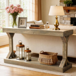 Fativo L120X W30X H75.5Cm Solid Wood Console Table Long Narrow Sofa Table Behind The Couch Home Decorative, Grey - thumbnail 9