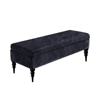 180Cm Safar Plain Ottoman Storage Bench -Upholstered Shoes Bench With Black Turned Wooden Legs - Charcoal Naple Ottoman Bench - image 1