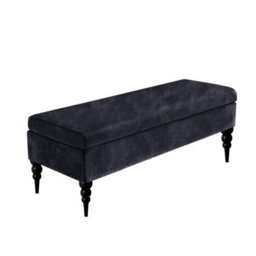 180Cm Safar Plain Ottoman Storage Bench -Upholstered Shoes Bench With Black Turned Wooden Legs - Charcoal Naple Ottoman Bench - thumbnail 1