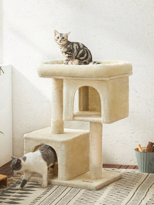LEDREM Cat Tree, 84 Cm Cat Tower, L, Cat Condo For Large Cats Up To 7 Kg, Large Cat Perch, 2 Cat Caves, Scratching Post, Beige - image 1