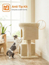 LEDREM Cat Tree, 84 Cm Cat Tower, L, Cat Condo For Large Cats Up To 7 Kg, Large Cat Perch, 2 Cat Caves, Scratching Post, Beige - thumbnail 9
