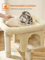 LEDREM Cat Tree, 84 Cm Cat Tower, L, Cat Condo For Large Cats Up To 7 Kg, Large Cat Perch, 2 Cat Caves, Scratching Post, Beige - thumbnail 8