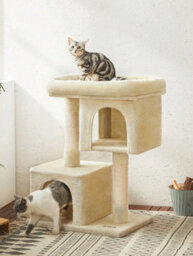 LEDREM Cat Tree, 84 Cm Cat Tower, L, Cat Condo For Large Cats Up To 7 Kg, Large Cat Perch, 2 Cat Caves, Scratching Post, Beige - thumbnail 1