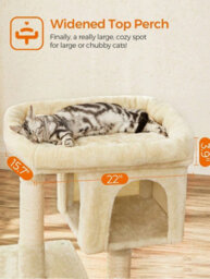 LEDREM Cat Tree, 84 Cm Cat Tower, L, Cat Condo For Large Cats Up To 7 Kg, Large Cat Perch, 2 Cat Caves, Scratching Post, Beige - thumbnail 2