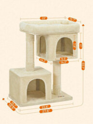 LEDREM Cat Tree, 84 Cm Cat Tower, L, Cat Condo For Large Cats Up To 7 Kg, Large Cat Perch, 2 Cat Caves, Scratching Post, Beige - thumbnail 5