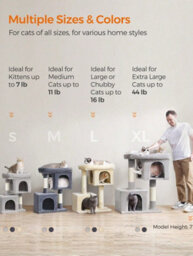 LEDREM Cat Tree, 84 Cm Cat Tower, L, Cat Condo For Large Cats Up To 7 Kg, Large Cat Perch, 2 Cat Caves, Scratching Post, Beige - thumbnail 6