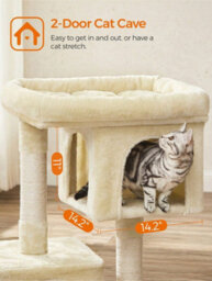 LEDREM Cat Tree, 84 Cm Cat Tower, L, Cat Condo For Large Cats Up To 7 Kg, Large Cat Perch, 2 Cat Caves, Scratching Post, Beige - thumbnail 3