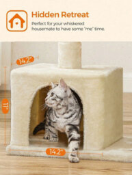 LEDREM Cat Tree, 84 Cm Cat Tower, L, Cat Condo For Large Cats Up To 7 Kg, Large Cat Perch, 2 Cat Caves, Scratching Post, Beige - thumbnail 4