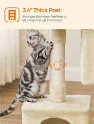 LEDREM Cat Tree, 84 Cm Cat Tower, L, Cat Condo For Large Cats Up To 7 Kg, Large Cat Perch, 2 Cat Caves, Scratching Post, Beige - thumbnail 7