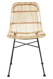 Orsina Natural Rattan Chair With Black Metal Legs, Hand Woven Rattan Dining Chair, Outdoor Rattan Chair For Garden