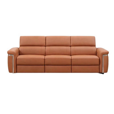 Stratus Interiors Somerville Electric Leather Recliner Sofa -Tan -  Usb Charging And Cup Holders - 3 Seater Power Reclining Sofa