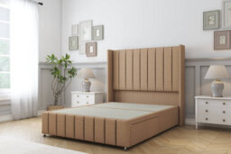 "Sloomy Melbourne Latte Dumfries Divan Bed Base No Drawers - 54"" Wingback Headboard & 12"" Footboard 4' Small Double" - thumbnail 1