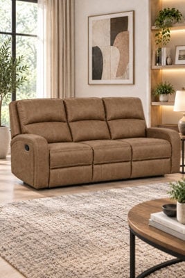 Loft Home Celestine Tan 3 Seater Fabric Manual Recliner Sofa - image 1